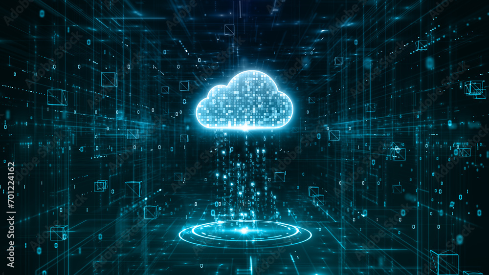 Aufkleber HUD Network connections and cloud computing icons, Digital data uploaded into cloud, Technology network internet of things, Technology Blockchain network connections background. 3d rendering
