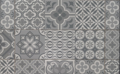 Vintage artistic cement tile mosaic tiles texture grey white ceramic gray wall background