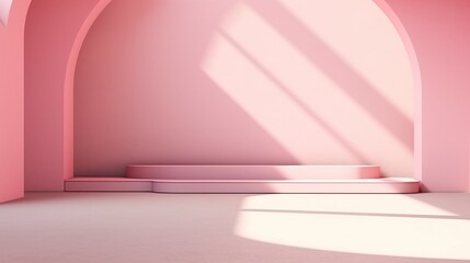 Empty wall with light Pink tones with sunlight shining in