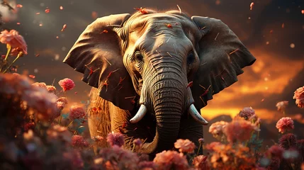 Foto op Aluminium elephant and flower. © Badhan