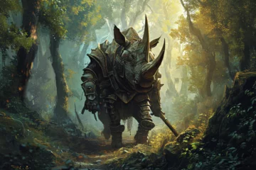 Fotobehang illustration of the rhinoceros knight guarding the forest © food and Drink