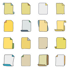 Set of note paper icon. Hand drawn doodle vector design.