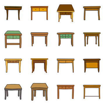 Set of table icon. Hand drawn doodle vector design.