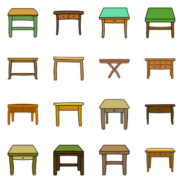 Set of table icon. Hand drawn doodle vector design.