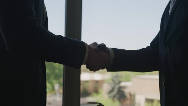 Business partners shaking hands after a successful deal