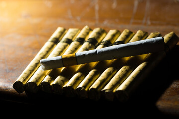 a collection of premium cigarettes specially wrapped to maintain the taste, the concept of smoker's...