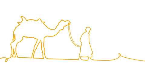 Line art of camel on sahara
