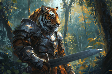 illustration of a forest guard tiger knight