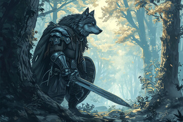 illustration of the forest wolf knight