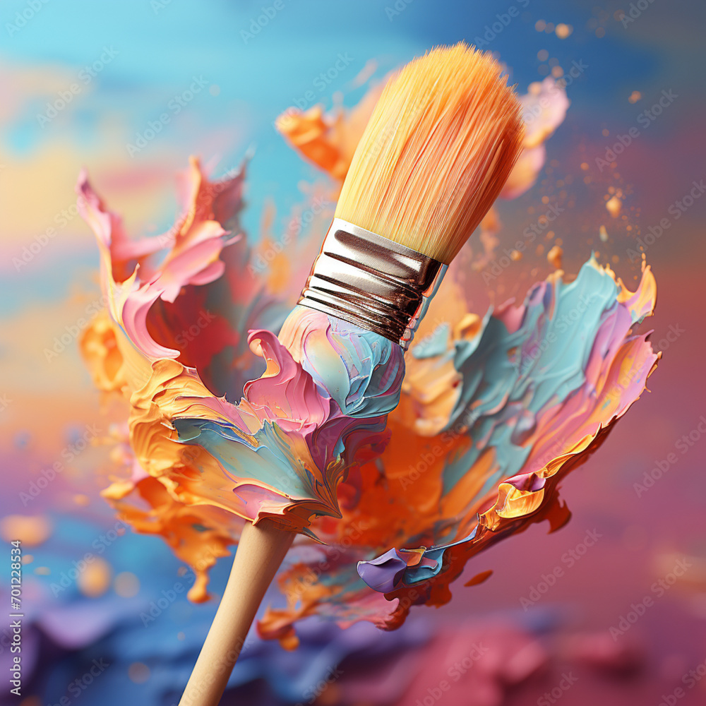 Poster paintbrush icon in artistic strokes against a pastel canvas, ideal for creative and design-oriented 