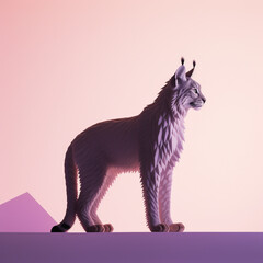 Lynx icon in silhouette, gracefully standing against a serene pastel lavender background, exuding elegance and charm. Ideal for nature-themed designs and advertisements.