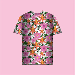 T-shirt and apparel trendy design with orchid flower and leaves seamless repeat patterns and vector illustrations