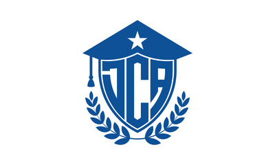 DCA three letter iconic academic logo design vector template. monogram, abstract, school, college, university, graduation cap symbol logo, shield, model, institute, educational, coaching canter, tech