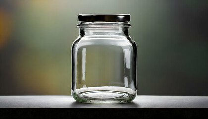 empty glass jar on table - obrazy, fototapety, plakaty