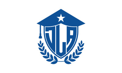 DLA three letter iconic academic logo design vector template. monogram, abstract, school, college, university, graduation cap symbol logo, shield, model, institute, educational, coaching canter, tech