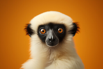Obraz premium A minimalist Sifaka icon, featuring a sleek and stylish Sifaka profile against a pale coral background. This design offers a modern and sophisticated touch, suitable for contemporary branding.
