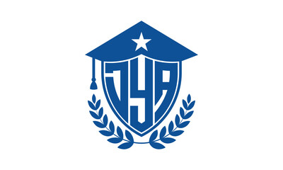 DYA three letter iconic academic logo design vector template. monogram, abstract, school, college, university, graduation cap symbol logo, shield, model, institute, educational, coaching canter, tech