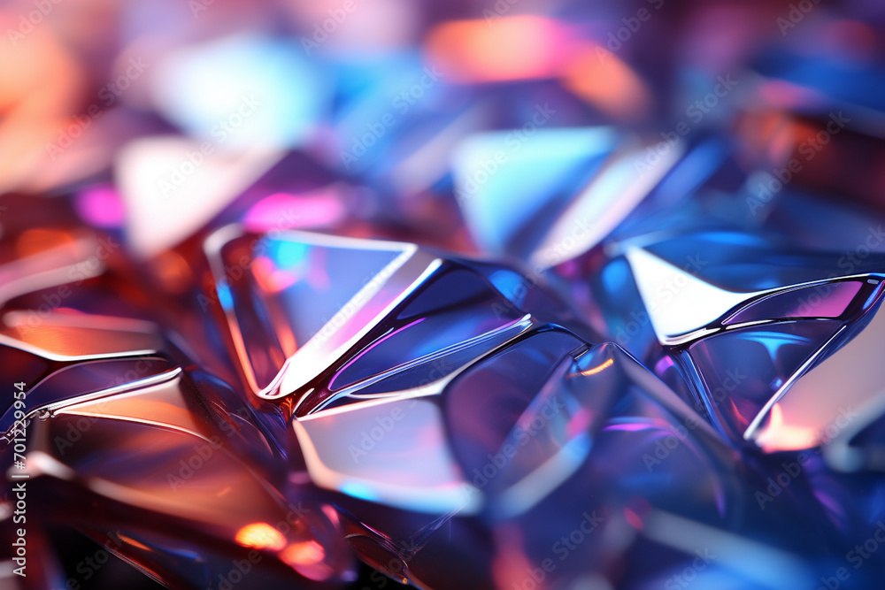Poster a holographic and prism-inspired wallpaper with shifting hues, creating a mesmerizing and futuristic