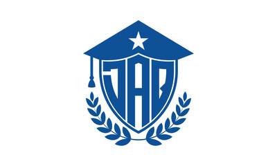 DAQ three letter iconic academic logo design vector template. monogram, abstract, school, college, university, graduation cap symbol logo, shield, model, institute, educational, coaching canter, tech