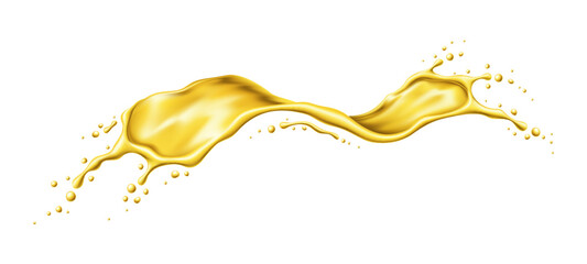 Yellow beer, oil or juice splashes. Realistic liquid swirl. Pure honey or syrup falling drops, natural skin or hair care cosmetics serum, olive oil realistic droplet splash isolated vector fizz