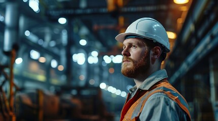 Young American worker intend to work in a heavy industrial factory ultra realistic 8k resolution