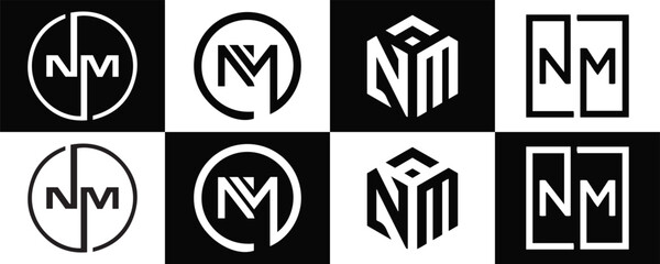 NM logo. N M design. White NM letter. NM, N M letter logo design. Initial letter NM  linked circle uppercase monogram logo. N M letter logo vector design. NM letter logo design in five style.