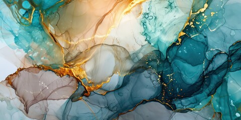 Abstract paint background by deep blue and gold pink color with liquid fluid texture in luxury.
