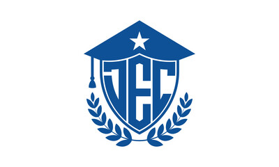 DEC three letter iconic academic logo design vector template. monogram, abstract, school, college, university, graduation cap symbol logo, shield, model, institute, educational, coaching canter, tech