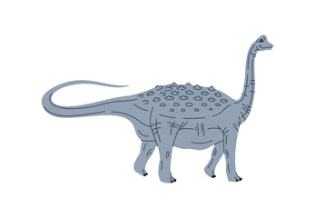 Cartoon dinosaur Titanosaurus, dino reptile character and kids extinct toy, isolated vector. Funny cute Titanosaurus or sauropod dinosaur of Cretaceous era for child prehistoric reptiles study