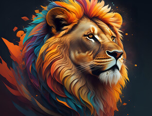Löwen Kopf im Profil mit abstrakter Mähne
