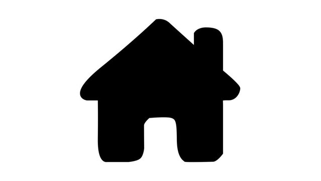 Simple line drawing of a house minimalist black outline animated on a white background.