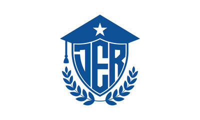 DER three letter iconic academic logo design vector template. monogram, abstract, school, college, university, graduation cap symbol logo, shield, model, institute, educational, coaching canter, tech