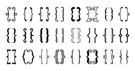 Parenthesis text brackets. Curly and square, round frame. Punctuation marks used to enclose additional information within a sentence, providing clarification or separation in written communication