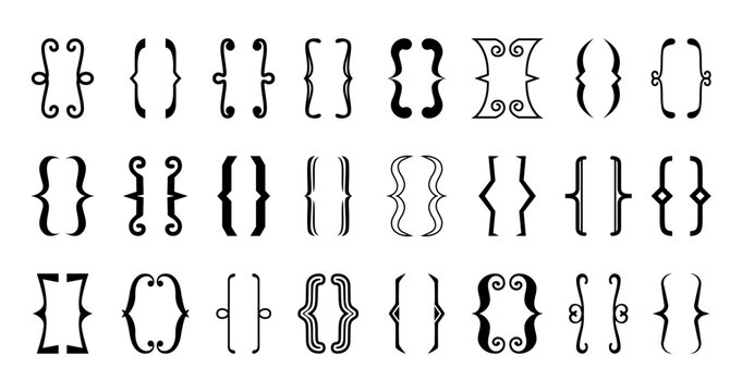 Parenthesis text brackets. Curly and square, round frame. Punctuation marks used to enclose additional information within a sentence, providing clarification or separation in written communication