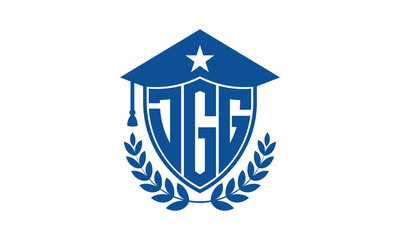 DGG three letter iconic academic logo design vector template. monogram, abstract, school, college, university, graduation cap symbol logo, shield, model, institute, educational, coaching canter, tech