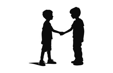 A Boy Friendship black silhouette vector