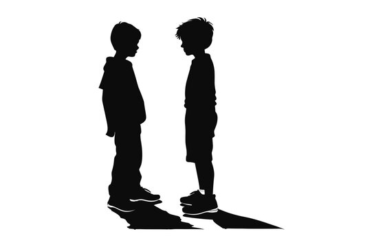 A Boy Friendship black silhouette vector