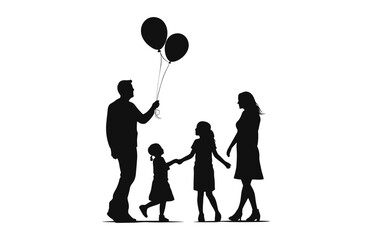 Silhouette of a family with balloons vector isolated on a white background