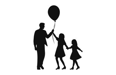 A family with balloons vector Silhouette isolated on a white background