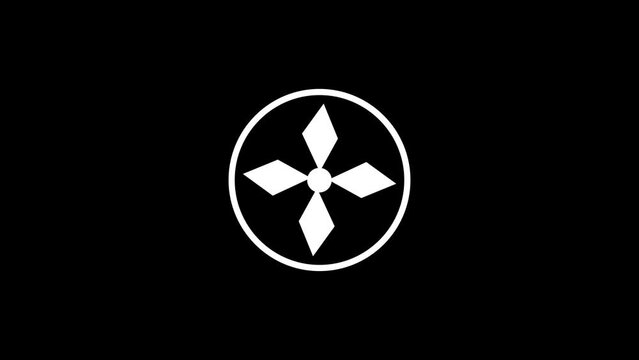 Minimalist black background animated with a white circular symbol resembling a fan or propeller.