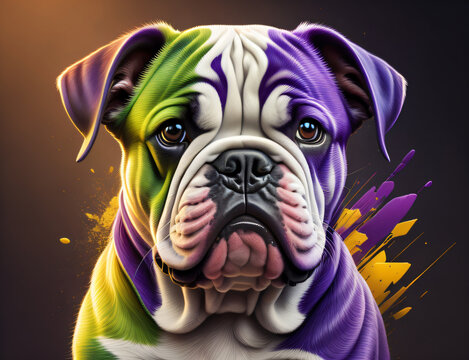 wei&szlig;, gr&uuml;n, lila Bulldoggen Welpe