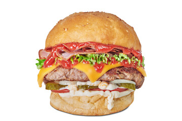 Fresh tasty burger isolated on white background