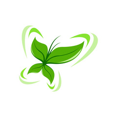 Green butterfly, leaf shape, vector illustration