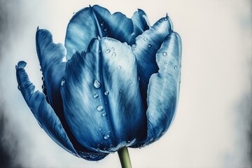 Watercolor painting of blue tulip on paper canvas. Generative AI