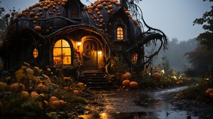 Obraz premium halloween pumpkin on a house.
