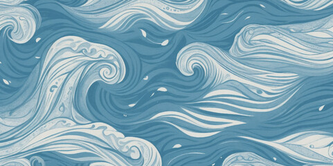 Vector ocean wave line blue and white background. Ocean sea art with natural template. Seamless soft blue ocean pattern wave water background.