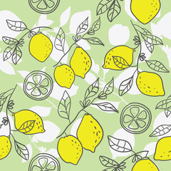 Seamless pattern with lemons. Vector illustration
