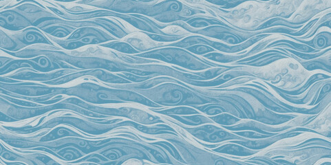 Vector ocean wave line blue and white background. Ocean sea art with natural template. Seamless soft blue ocean pattern wave water background.