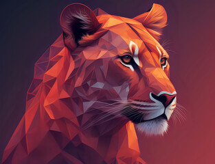roter Kopf einer Löwin mit abstraktem Hals - obrazy, fototapety, plakaty