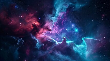 Picture shows a blue nebula in space, vibrant coloration - obrazy, fototapety, plakaty